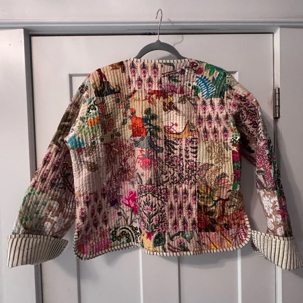 Colorful Patchwork Kantha Reversible Jacket - Picture 6 of 9